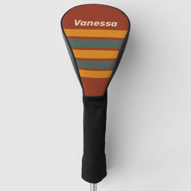 Retro Orange Rust Across Striping with Name Golf Headcover (Vorderseite)