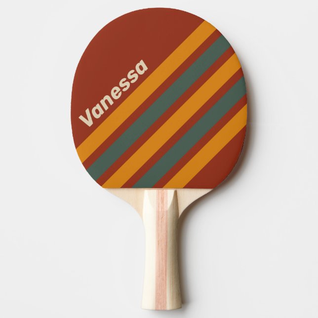 Retro Orange Rust Angled Striping with Name Tischtennis Schläger (Vorderseite)