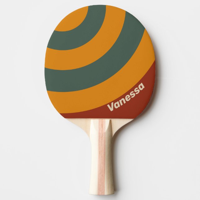 Retro Orange Rust Circle Stripe with Name Tischtennis Schläger (Vorderseite)