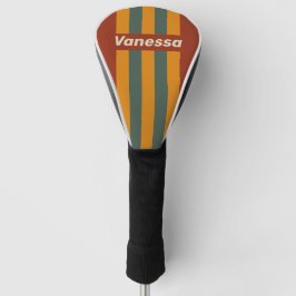 Retro Orange Rust Pin Stripes with Name Golf Headcover