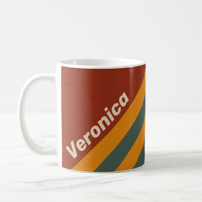 Retro Orange Rust Stripes with Name Kaffeetasse (Links)