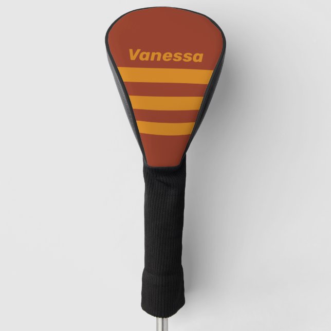 Retro Orange Rust Three Across Striping with Name Golf Headcover (Vorderseite)