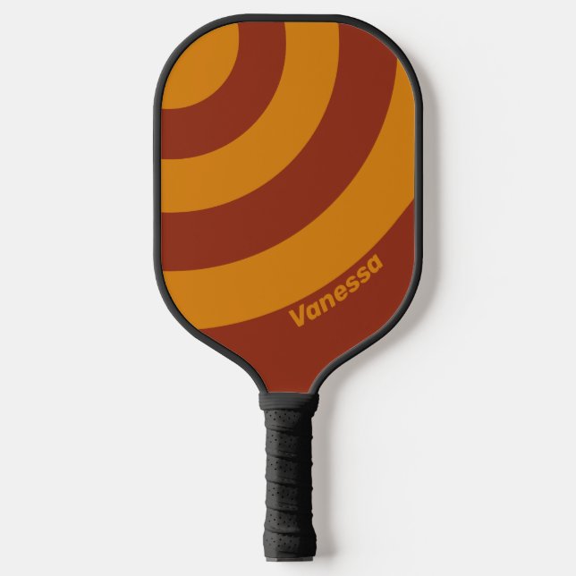 Retro Orange Rust Three Circle Strike mit Name Pickleball Schläger (Vorderseite)