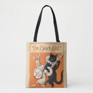 Retro Orange Schwarze Katze Weißes Kaninchen Banjo