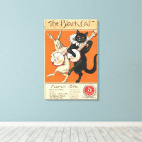 Retro Orange Schwarze Katze Weißes Kaninchen Banjo