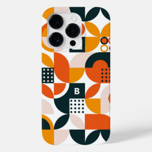 Retro Orange Schwarzes Geometrisches Monogramm Ini Case-Mate iPhone 14 Pro Hülle