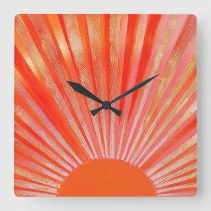Retro Orange Sonnenuntergangs-Illustration Quadratische Wanduhr