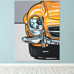 Retro Orange Sportwagen Front Pop-Art-Illustration Leinwanddruck