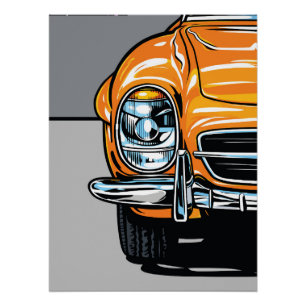 Retro Orange Sportwagen Front Pop-Art-Illustration Poster