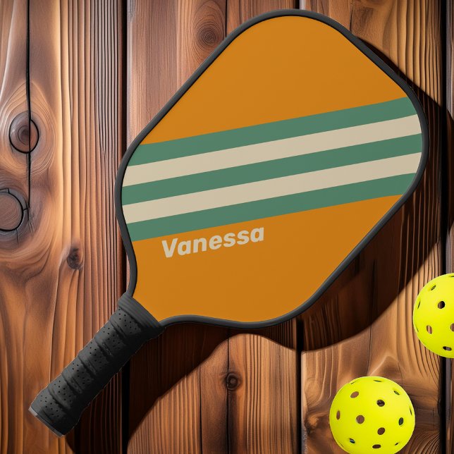 Retro Orange Streifen mit Namen Pickleball Schläger (Von Creator hochgeladen)