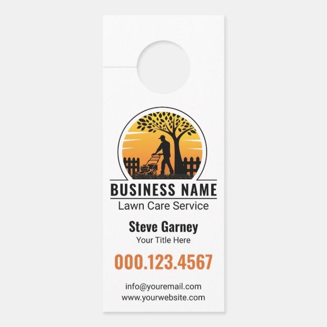 Retro Orange Sunset Gardener Rasenpflege Service Türanhänger (Vorderseite)