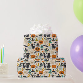 Retro Orange Teal Mid-Century Halloween Geschenkpapier