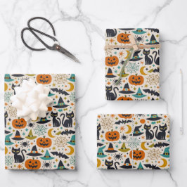 Retro Orange Teal Mid-Century Halloween Geschenkpapier Set