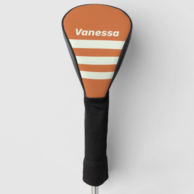 Retro Orange Three Across Striping with Name Golf Headcover (Vorderseite)