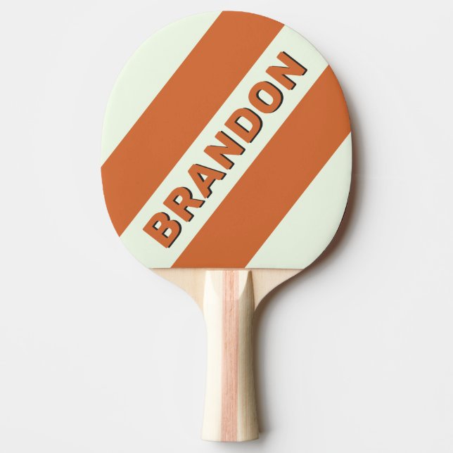 Retro Orange Three Bold Streifen mit Namen Tischtennis Schläger (Vorderseite)