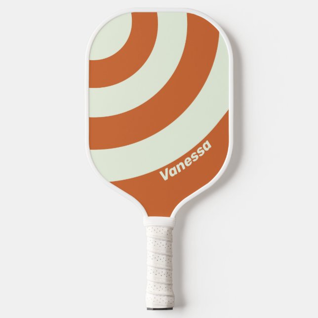 Retro Orange Three Circle Strip mit Name Pickleball Schläger (Vorderseite)