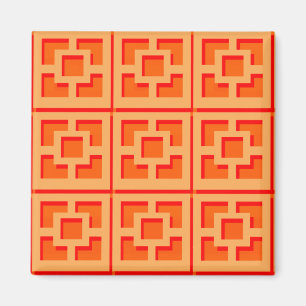 Retro Orange Trellis 2 Inch Square Magnet