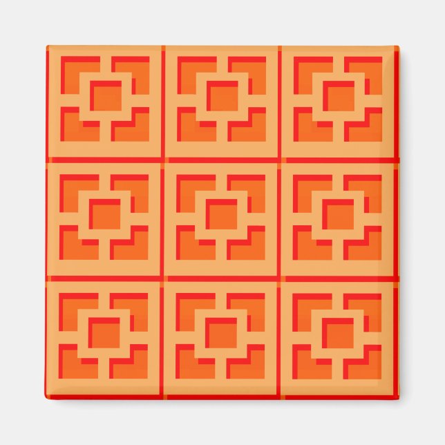Retro Orange Trellis 2 Inch Square Magnet (Vorne)