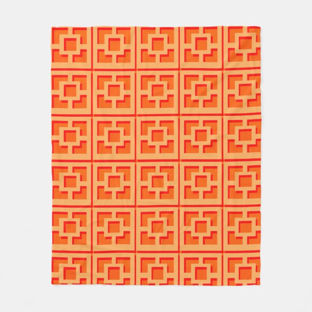 Retro Orange Trellis Fleece Blanket (Vorderseite)