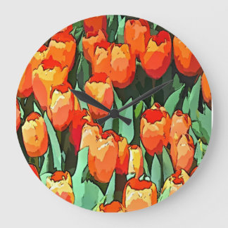 Retro Orange Tulips Große Wanduhr