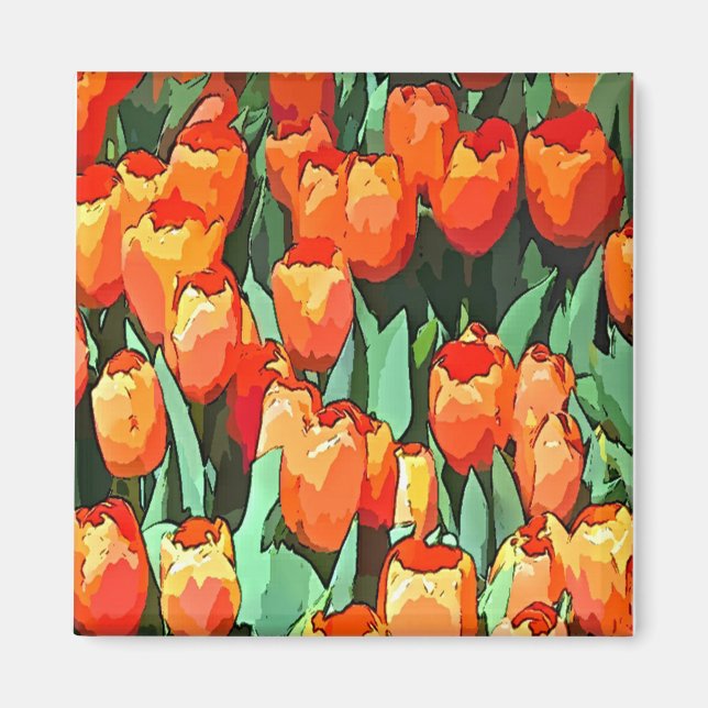 Retro Orange Tulips Magnet (Vorne)