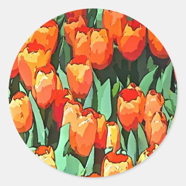 Retro Orange Tulips Runder Aufkleber (Vorderseite)