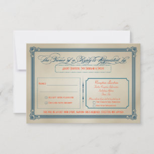 Retro Orange, Türkblau & Blau DIY Hochzeits-RSVP RSVP Karte