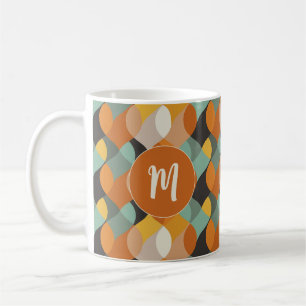 Retro Orange Türkis Gold Monogramm ovale Formen  Kaffeetasse