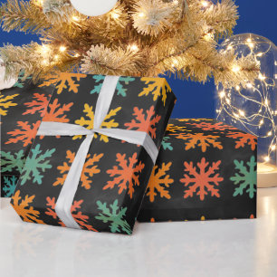 Retro Orange Türkis Schneeflocken Schwarzes Weihna Geschenkpapier