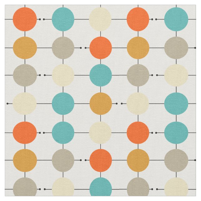 Retro Orange Turquoise Tan Cream Circles MCM Stoff (Nahaufnahme)
