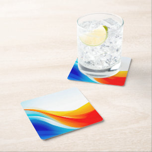 Retro Orange und abstrakte blaue, gekrümmte Linien Rechteckiger Pappuntersetzer