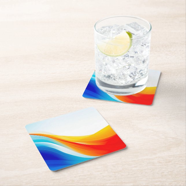 Retro Orange und abstrakte blaue, gekrümmte Linien Rechteckiger Pappuntersetzer (Vor Ort)