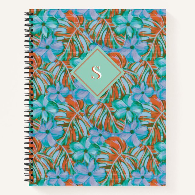 Retro Orange und Blue Florals Notizbuch (Vorderseite)