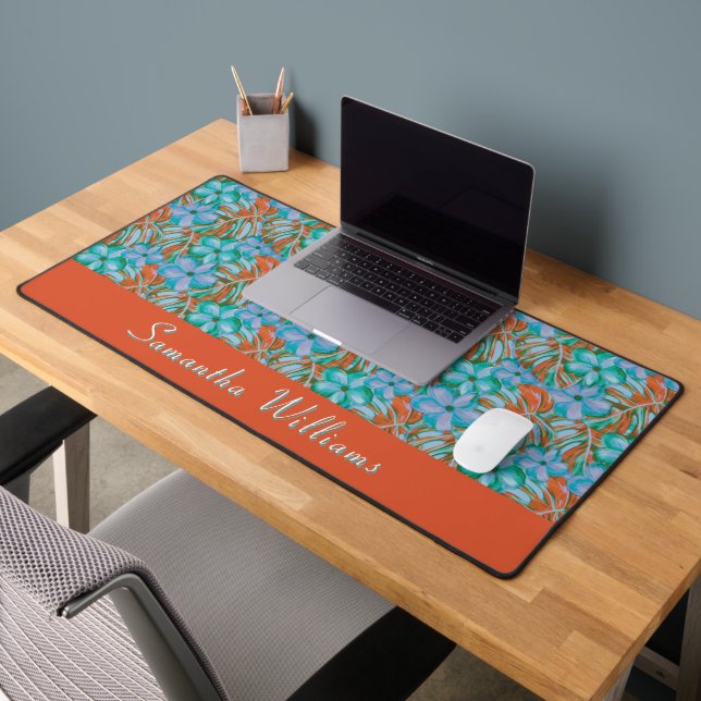Retro Orange und Blue Florals Schreibtischunterlage (Büro 2)