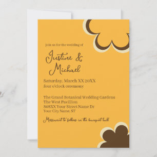 Retro Orange und Braun Blume Hochzeit Einladung