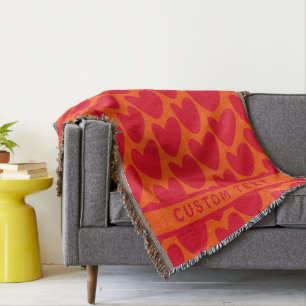 Retro Orange und Groovy Rote Herzen Decke
