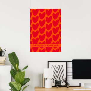 Retro Orange und Groovy Rote Herzen Poster
