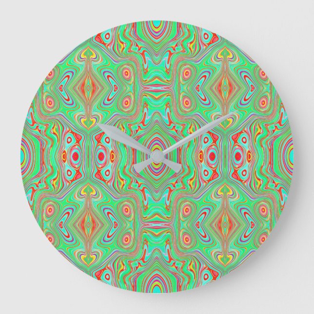 Retro Orange und Lime Green Abstrakt Pattern Große Wanduhr (Vorderseite)