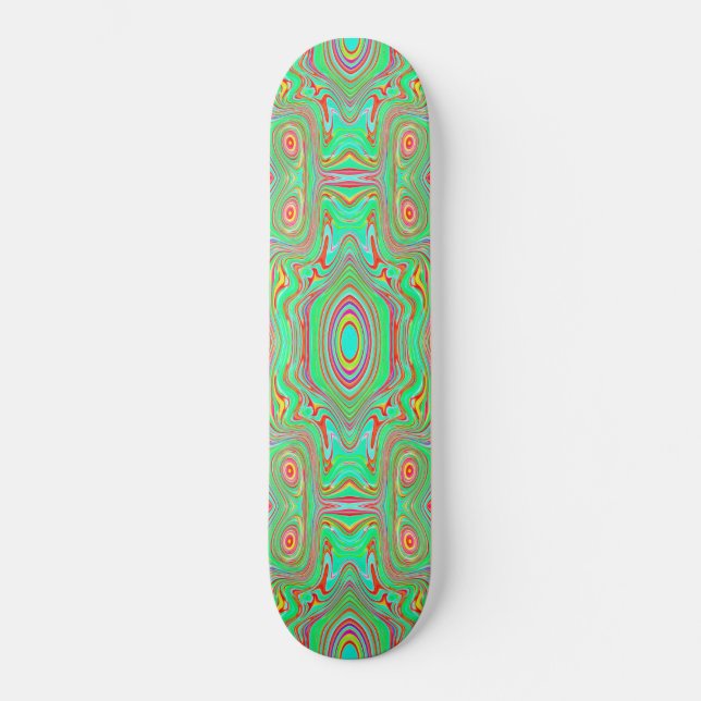 Retro Orange und Lime Green Abstrakt Pattern Skateboard (Vorderseite)