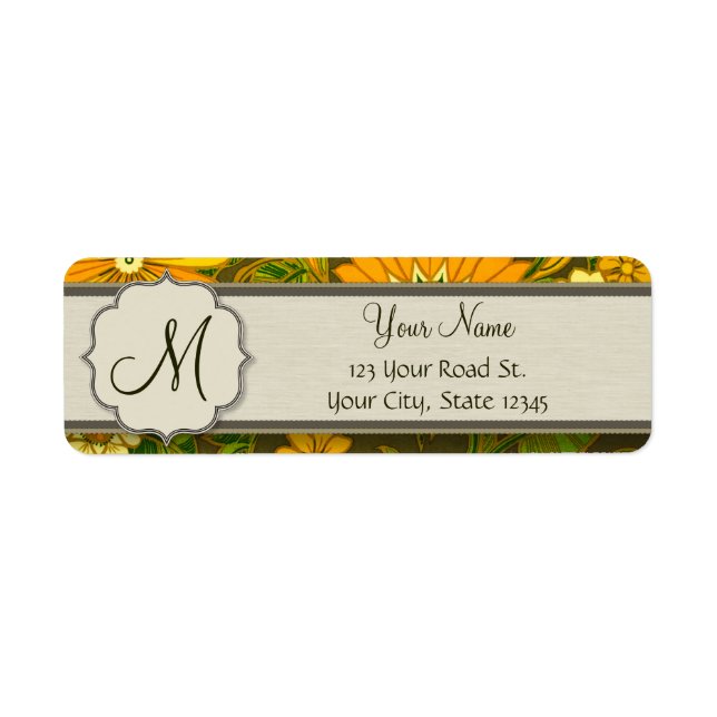 Retro Orange und Olive Jungle Floral mit Monogramm (Vorne)