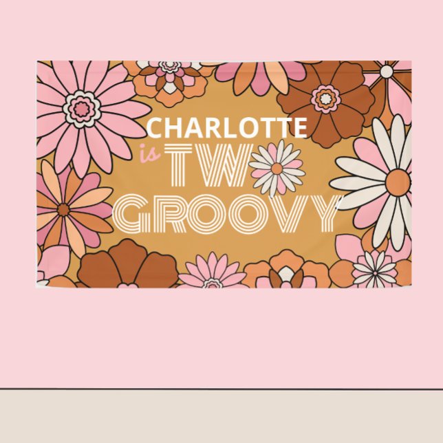 Retro Orange und Pink Floral Zwei Groovy Geburtsta Banner (Von Creator hochgeladen)