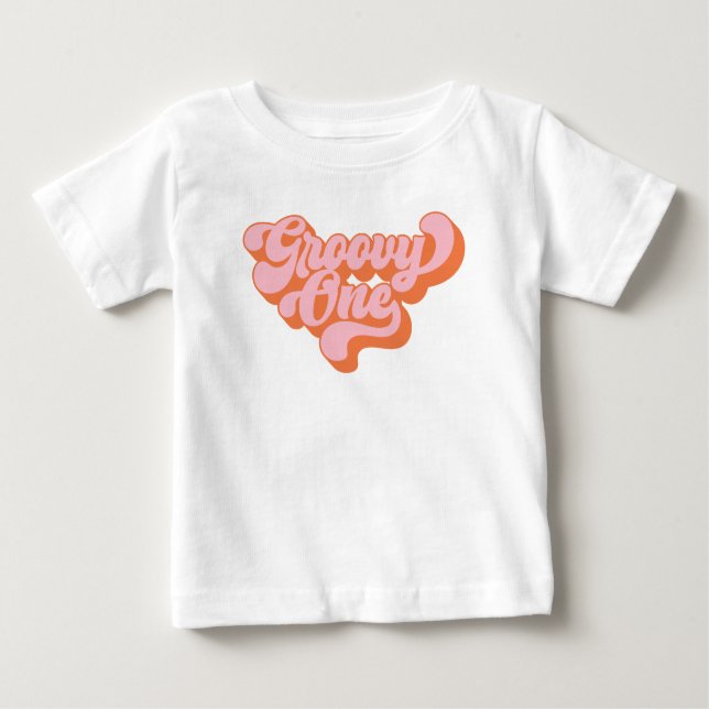 Retro Orange und Pink Groovy One Baby T-shirt (Vorderseite)