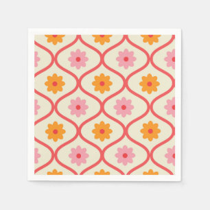 Retro orange und rosa Blumen auf Ogee-Muster Serviette