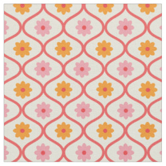 Retro orange und rosa Blumen auf Ogee-Muster Stoff