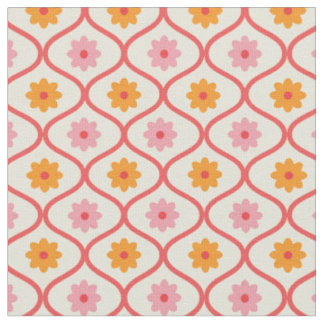 Retro orange und rosa Blumen auf Ogee-Muster Stoff
