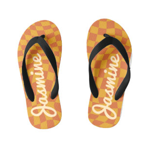 Retro Orange Warpe Schachbrett Board Individuelle Kinderbadesandalen