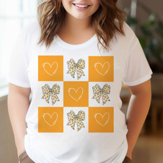 Retro Orange Yellow Coquette Bow Herz geprüft T-Shirt