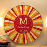 Retro Orange Yellow Family Game Dartboard Dartscheibe<br><div class="desc">Retro Orange Yellow Family Game Dartboard mit Namen und Monogramm.</div>