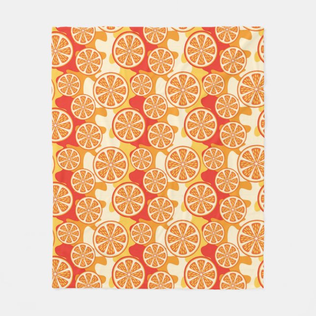 Retro orange Zitrusfrucht-Muster Fleecedecke (Vorderseite)