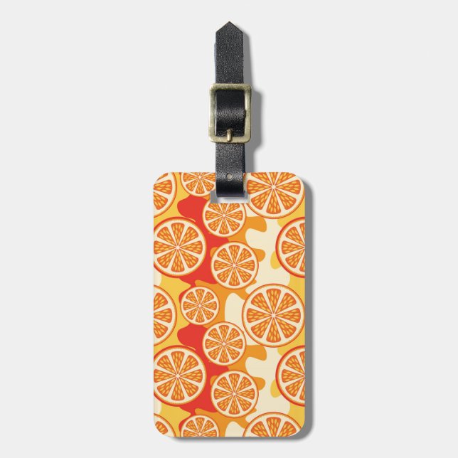 Retro orange Zitrusfrucht-Muster Gepäckanhänger (Vorderseite vertikal)